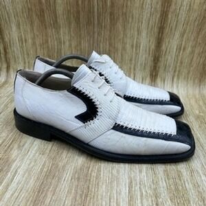 David Eden Crocodile Lizard Mens Size 10 White Black Skin Square Toe Dress Shoes
